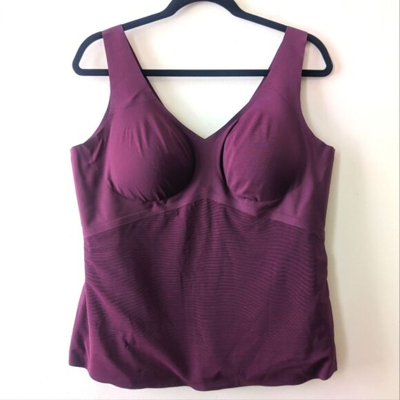 Honeylove LiftWear Tank Seamless Shapewear Wide Band V-Neck Fig Burgundy 2X - Picture 3 of 7